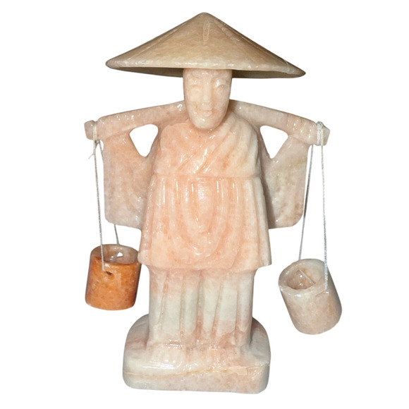 Unbranded Other - Vintage Asian Alabaster Fisherman Figurine 3.5” Hand-Carved Stone Sculpture